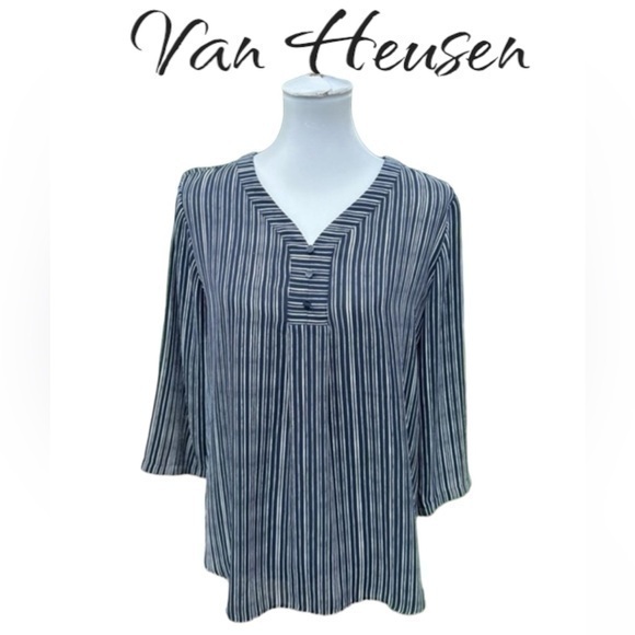 Van Heusen blue and white tunic style blouse top - Picture 1 of 10